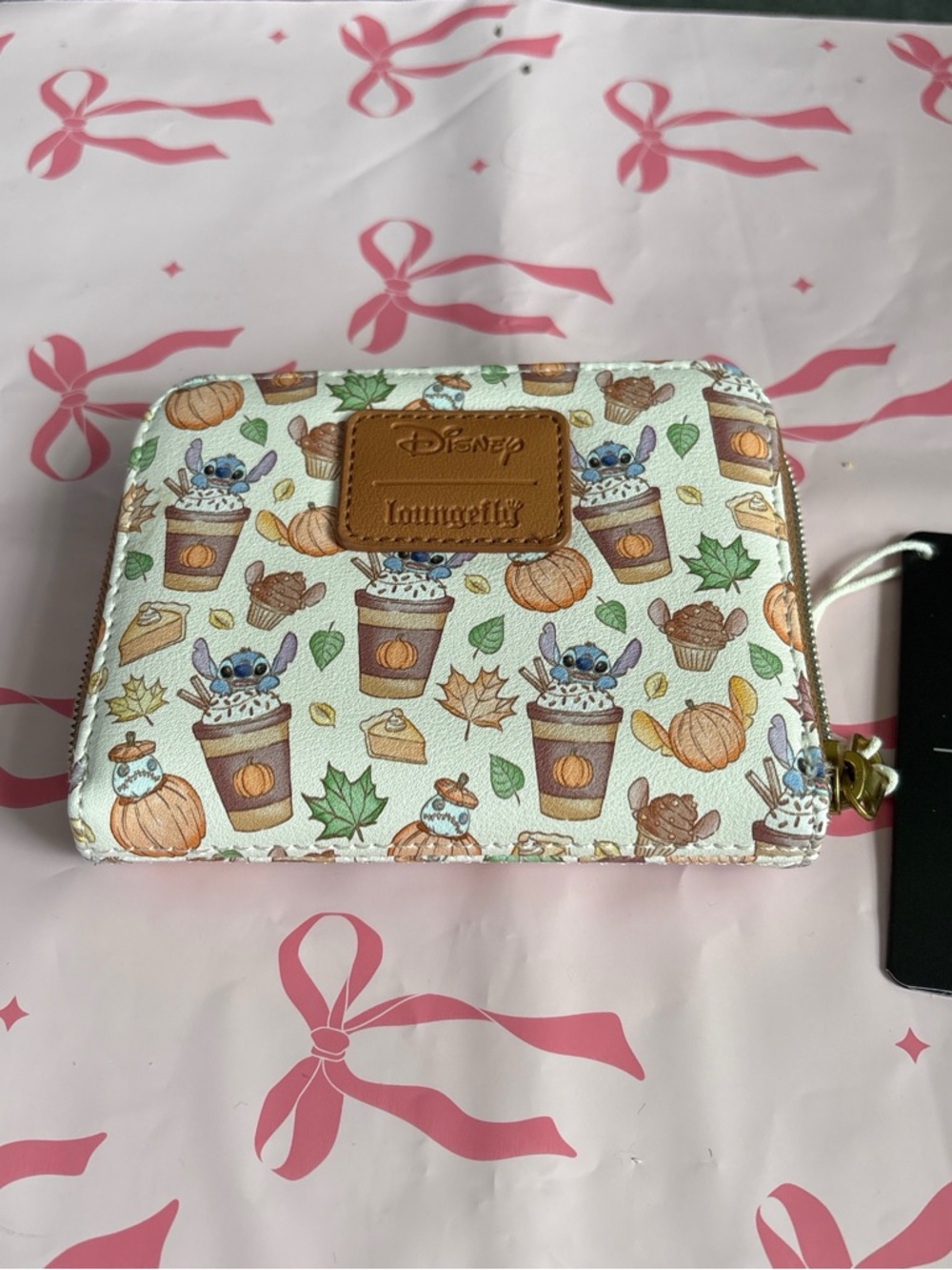 Loungefly Fall Stitch Pumpkin Spice Zip Wallet - White, Orange, Brown